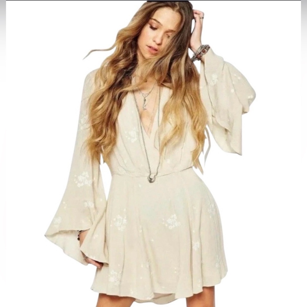 Free People Embroidered Jasmine Dress Boho Mini Flowy Festival Fairy Women’s EUC